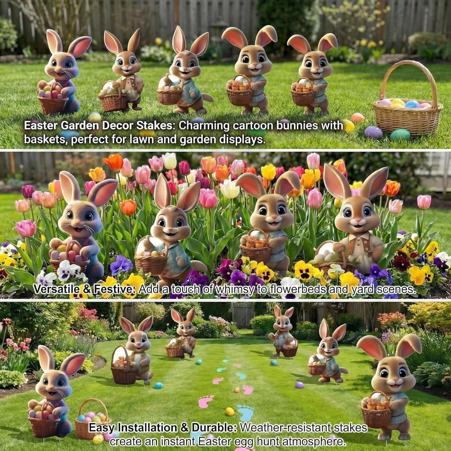 Outdoor Easter Bunny Yard Signs with Ground Stakes, Set of 6