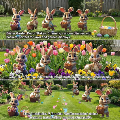 Outdoor Easter Bunny Yard Signs with Ground Stakes, Set of 6
