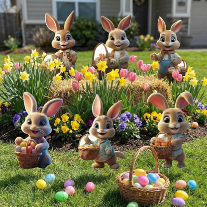 Outdoor Easter Bunny Yard Signs with Ground Stakes, Set of 6