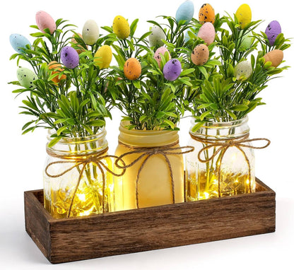 Rustic Wood Tray Centerpiece with Artificial Flowers and Built In LED Lights
