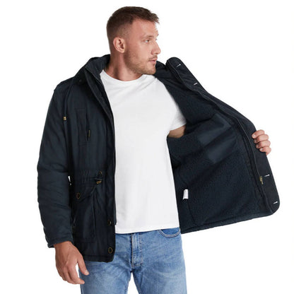 Mens Winter Parka with Sherpa Lining and Dual Closure System