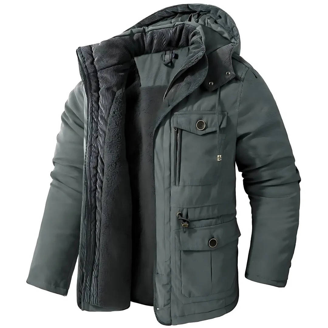 Mens Winter Parka with Sherpa Lining and Dual Closure System