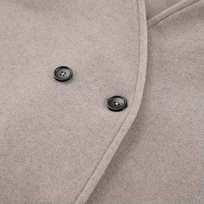 Womens Cropped Double Breasted Peacoat with a Stand Collar and Soft Interior Lining in Khaki or Gray