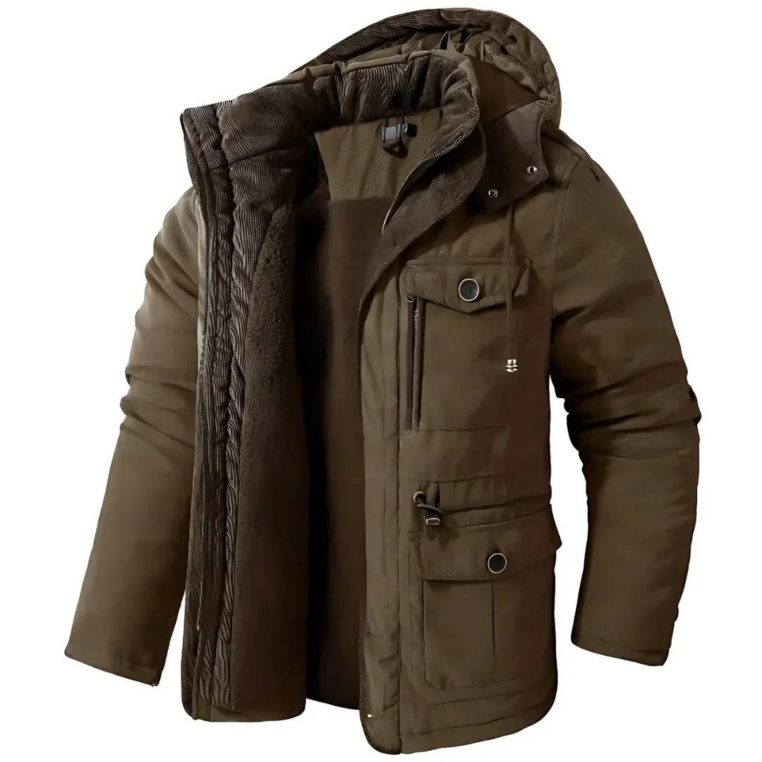 Mens Winter Parka with Sherpa Lining and Dual Closure System
