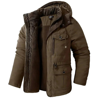 Mens Winter Parka with Sherpa Lining and Dual Closure System