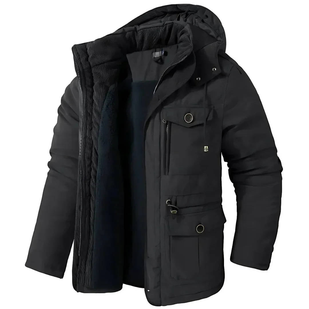 Mens Winter Parka with Sherpa Lining and Dual Closure System