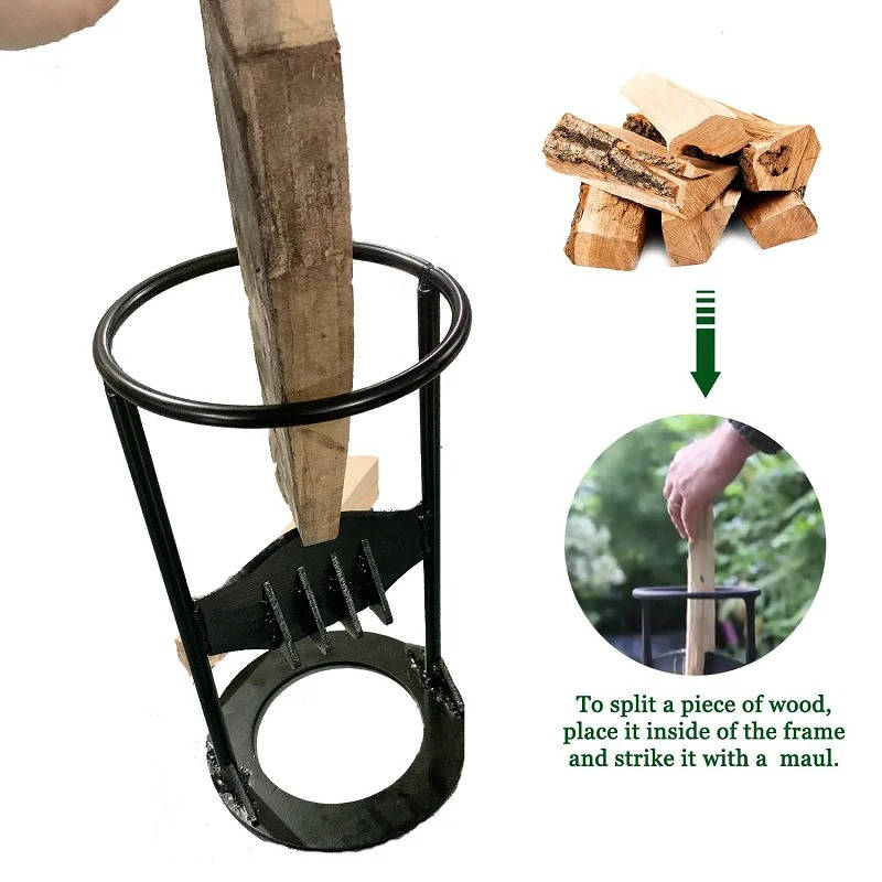 Manual Cast Iron Firewood Splitter with Wedge Head and Reinforced Base
