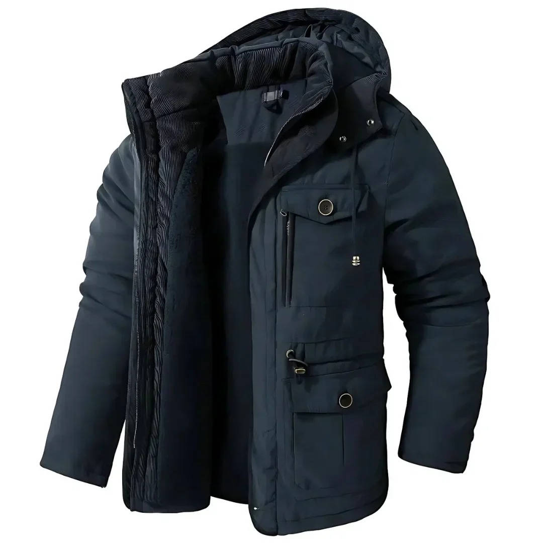 Mens Winter Parka with Sherpa Lining and Dual Closure System