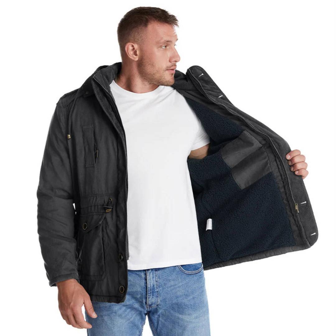 Mens Winter Parka with Sherpa Lining and Dual Closure System