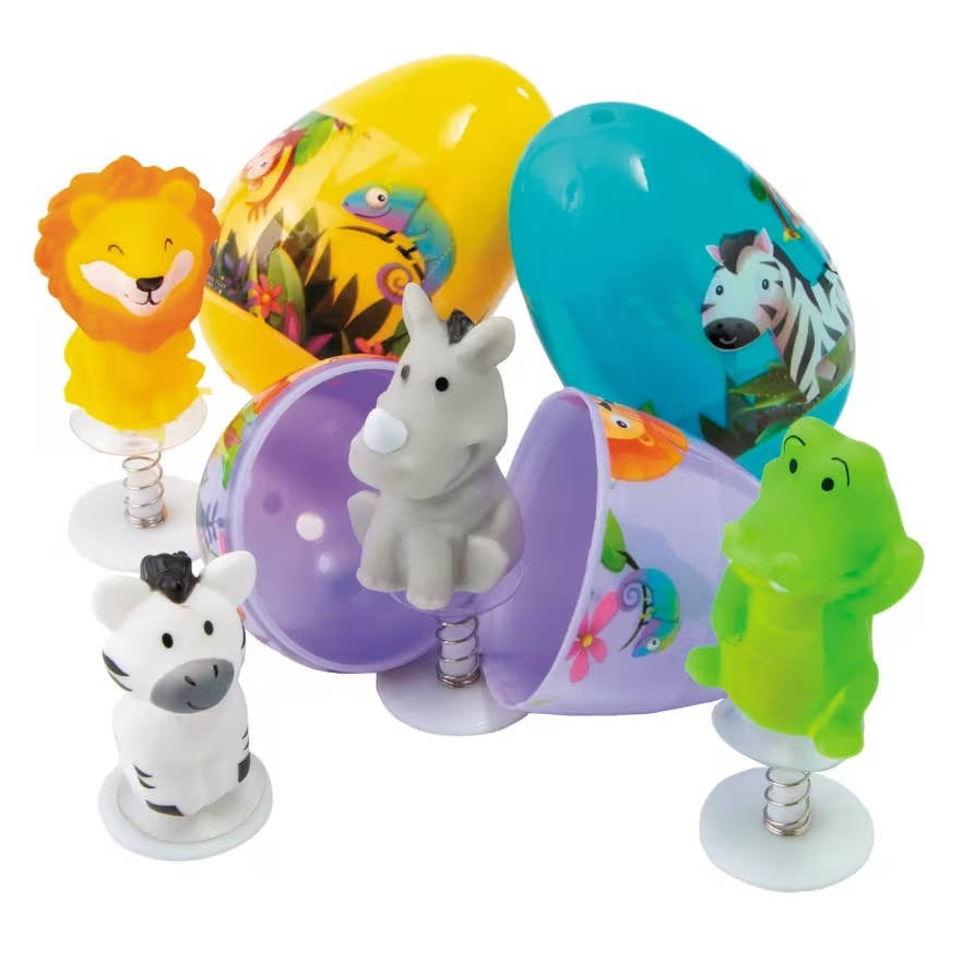 Pop Up Zoo Animal Easter Eggs with Snap Closure and Assorted Colors, 12 Pack