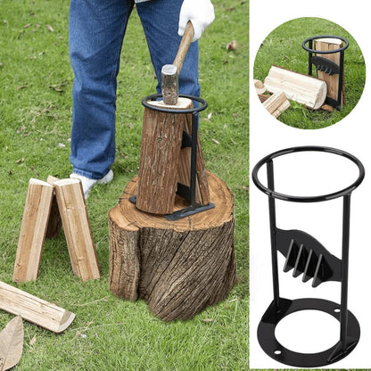 Manual Cast Iron Firewood Splitter with Wedge Head and Reinforced Base