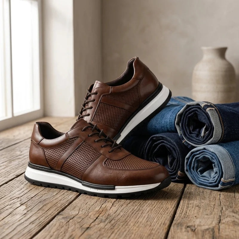 Low Top Leather Casual Shoes with Bendable Rubber Sole and Plain Lace Up Style