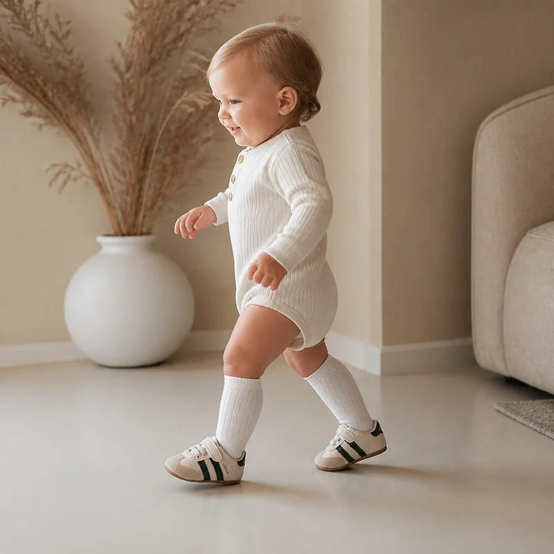Flexible Sole Baby Sneakers with Hook Loop Fastening for New Walkers