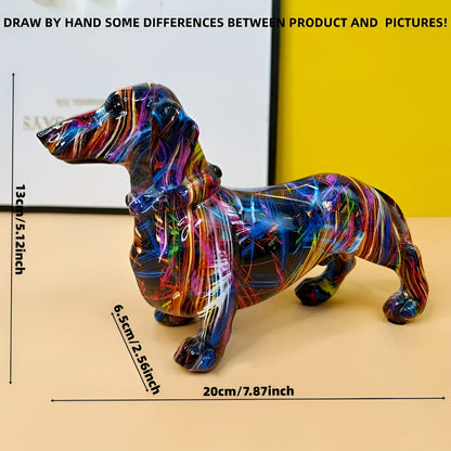 Hand Painted Dachshund Figurine with Multi Color Design