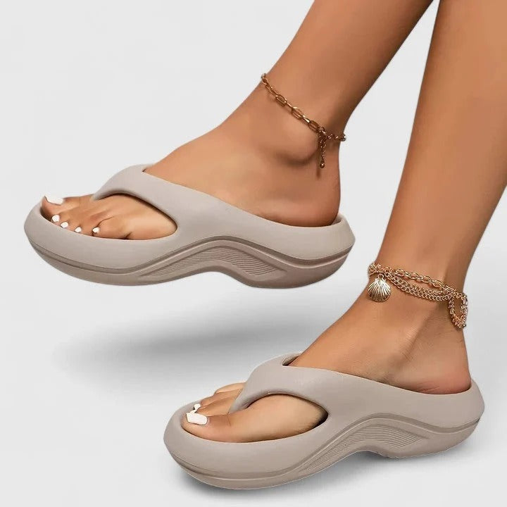 Open Toe Slip On Sandals with Moulded Arch Footbed and Wide Strap Design