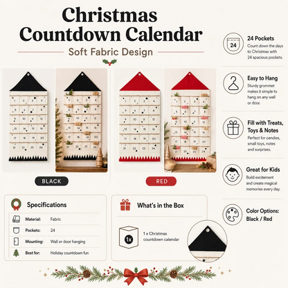 Cloth Christmas Countdown Calendar, 24 Fillable Pouches with Hanging Tab