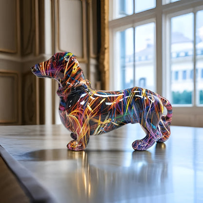 Hand Painted Dachshund Figurine with Multi Color Design