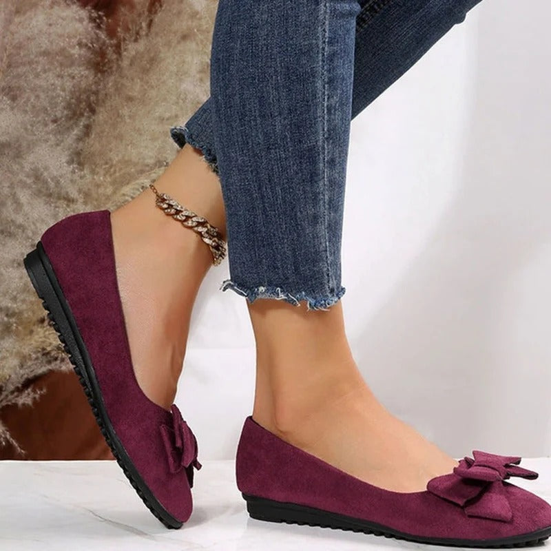 Cushioned Insole Ballet Flats with Bow Detail for Women, Slip On Style