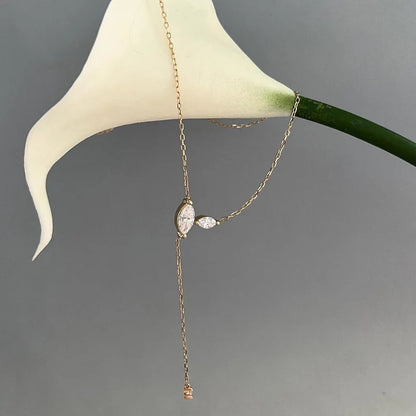 Sterling Silver Y Drop Necklace with Marquise Cut Moissanite Stones, D Color VVS1 Grade