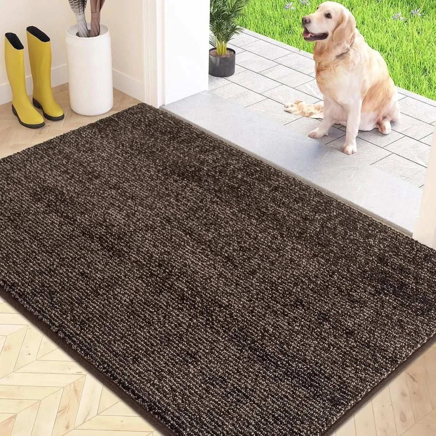 Plush Textured Indoor Mat with Shape Retention and Machine Washable Care