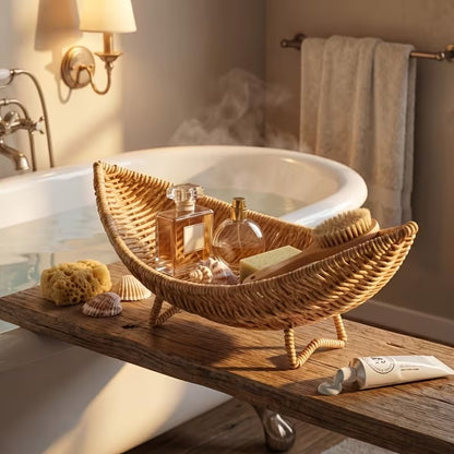 Crescent Shaped Rattan Storage Basket for Bathroom and Living Room