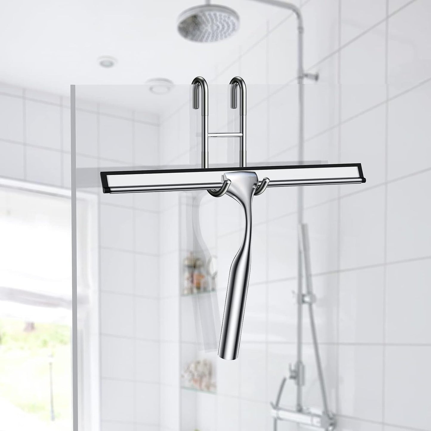 Shower Squeegee with Secure Grip Handle and Flexible Blade for Glass Doors