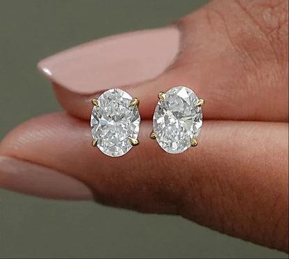 925 Silver Oval Moissanite Earrings, Push Back Studs with D Color VVS1 Stones