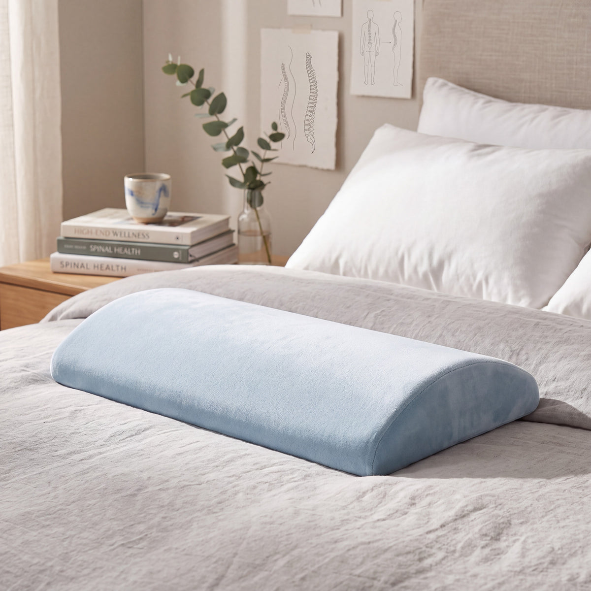 Memory Foam Lumbar Pillow with Tapered Edges and Soft Knit Cover, 23.6in Width