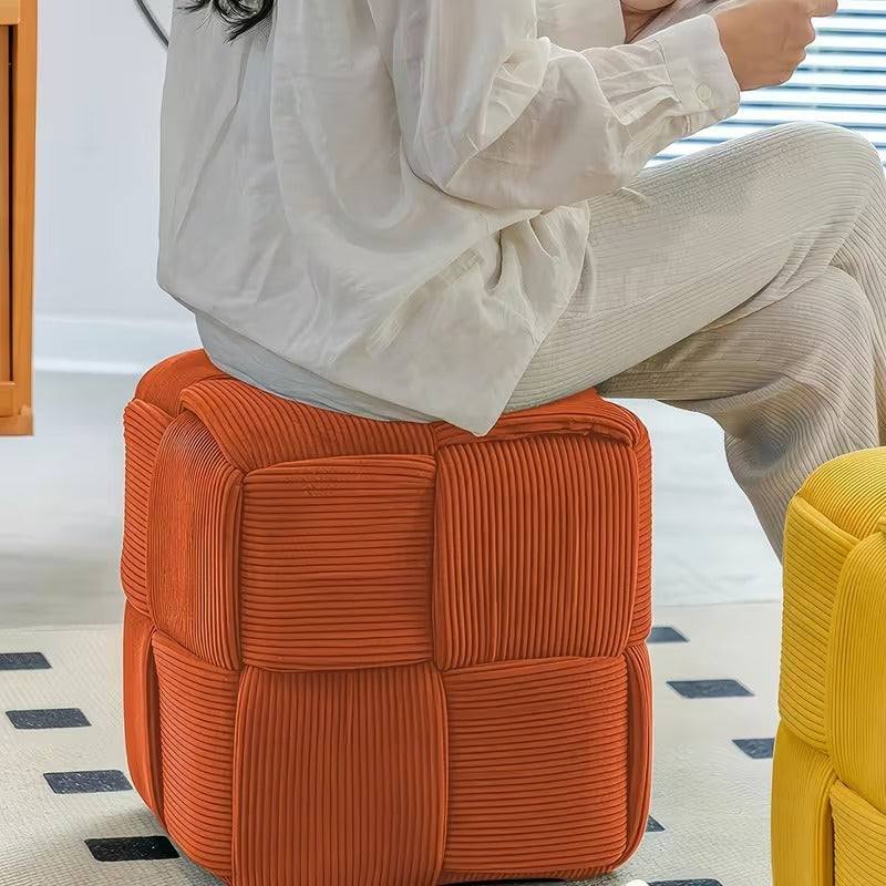 Square Faux Fur Woven Ottoman Footrest for Sofa and Shoe Bench Use