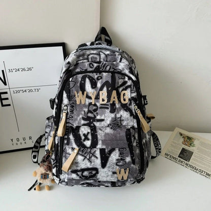 Weather Resistant Graffiti Print Backpack with Padded Straps and Multiple Compartments
