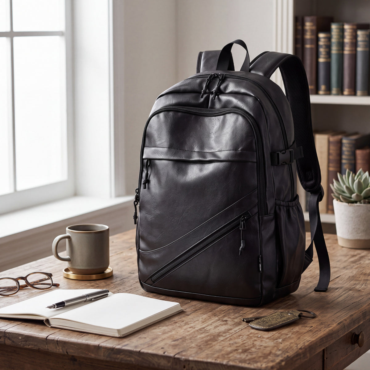 Vintage Genuine Leather Backpack with Padded Laptop Sleeve and Front Zip Pockets
