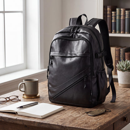 Vintage Genuine Leather Backpack with Padded Laptop Sleeve and Front Zip Pockets