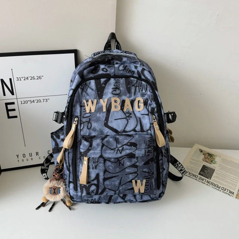 Weather Resistant Graffiti Print Backpack with Padded Straps and Multiple Compartments