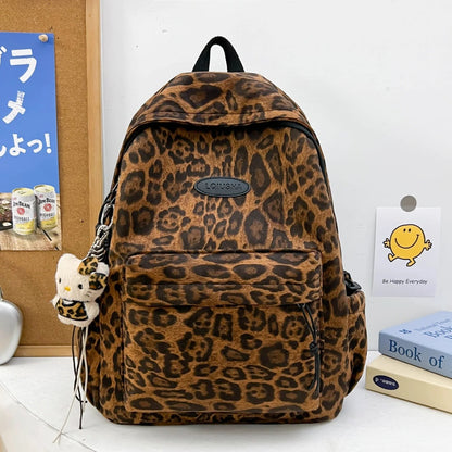 Leopard Print Multi Compartment Backpack with Adjustable Shoulder Straps