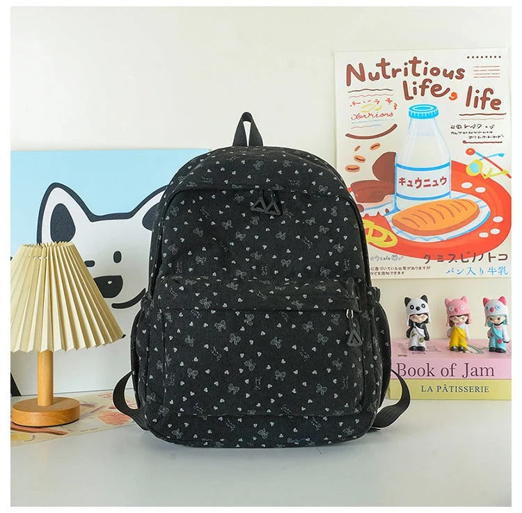 Heart Print Backpack with Multiple Storage Pockets and Adjustable Straps