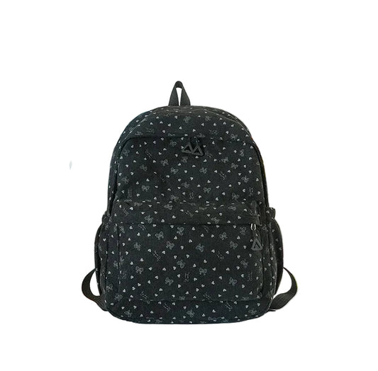 Heart Print Backpack with Multiple Storage Pockets and Adjustable Straps