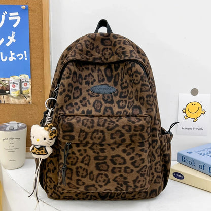 Leopard Print Multi Compartment Backpack with Adjustable Shoulder Straps