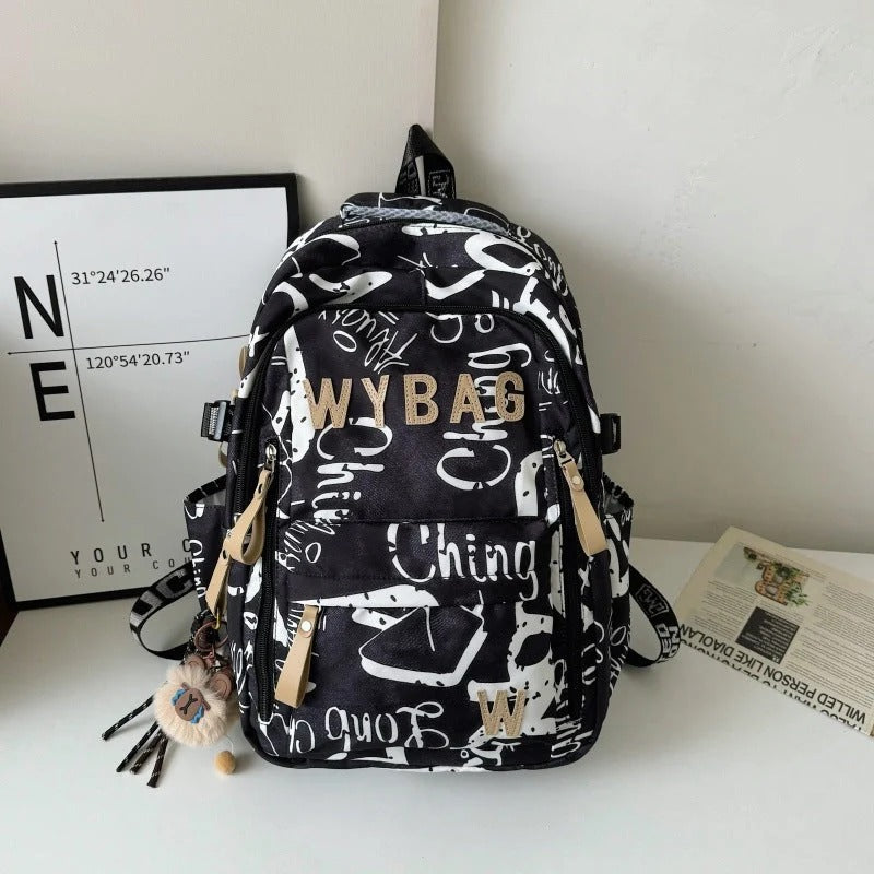 Weather Resistant Graffiti Print Backpack with Padded Straps and Multiple Compartments