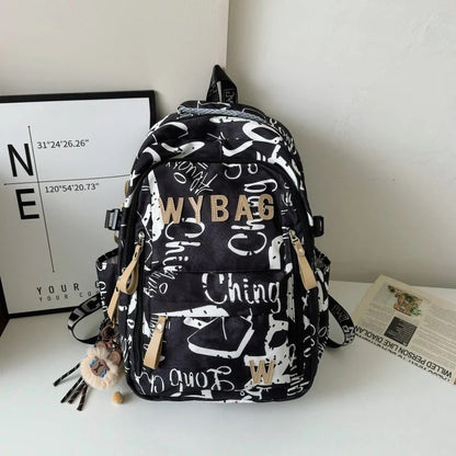 Weather Resistant Graffiti Print Backpack with Padded Straps and Multiple Compartments