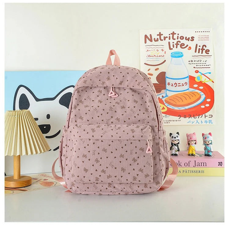 Heart Print Backpack with Multiple Storage Pockets and Adjustable Straps
