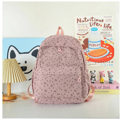 Heart Print Backpack with Multiple Storage Pockets and Adjustable Straps