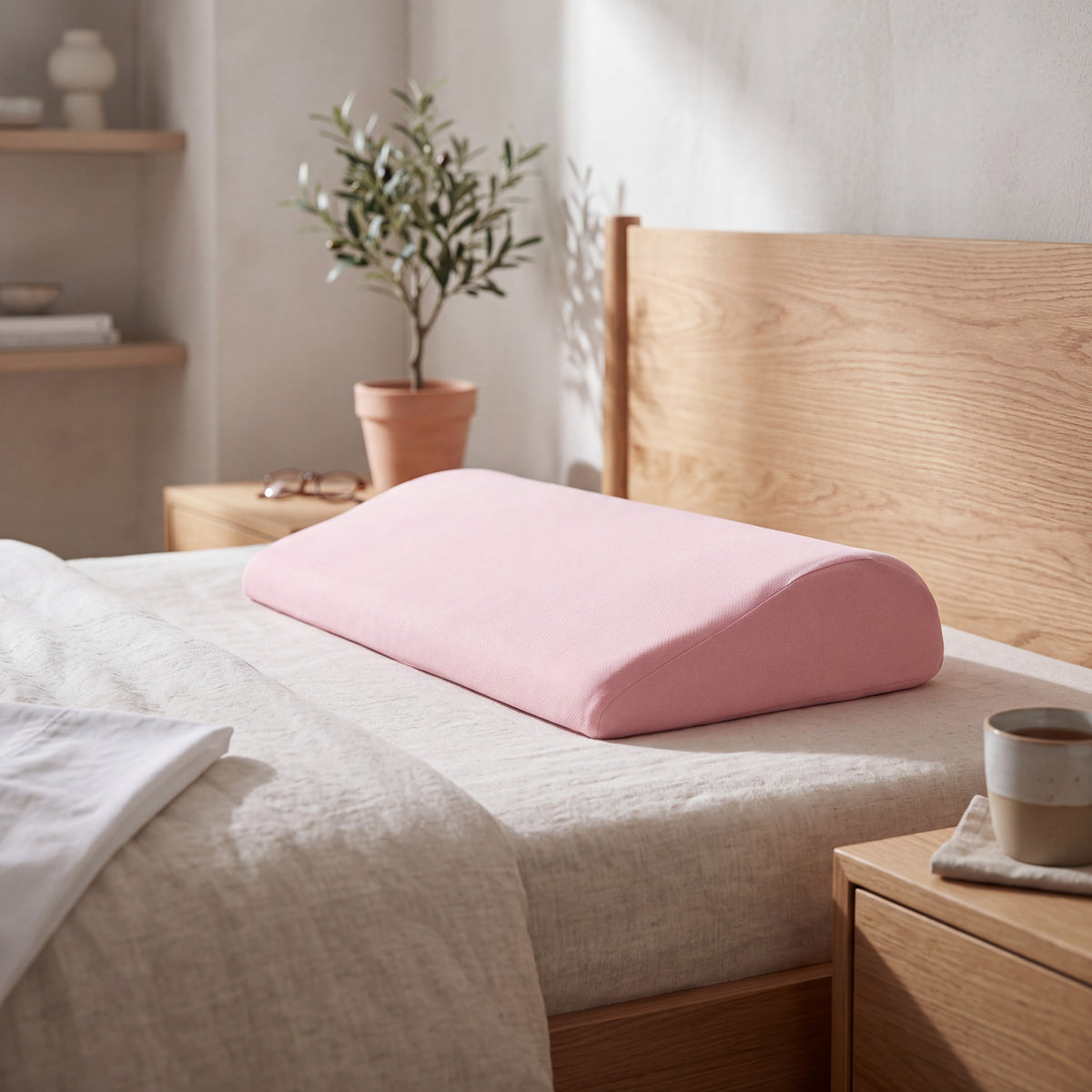 Memory Foam Lumbar Pillow with Tapered Edges and Soft Knit Cover, 23.6in Width