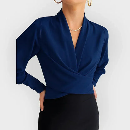 Women's V Neck Surplice Top with Waist Tie Closure, Available in Several Colours