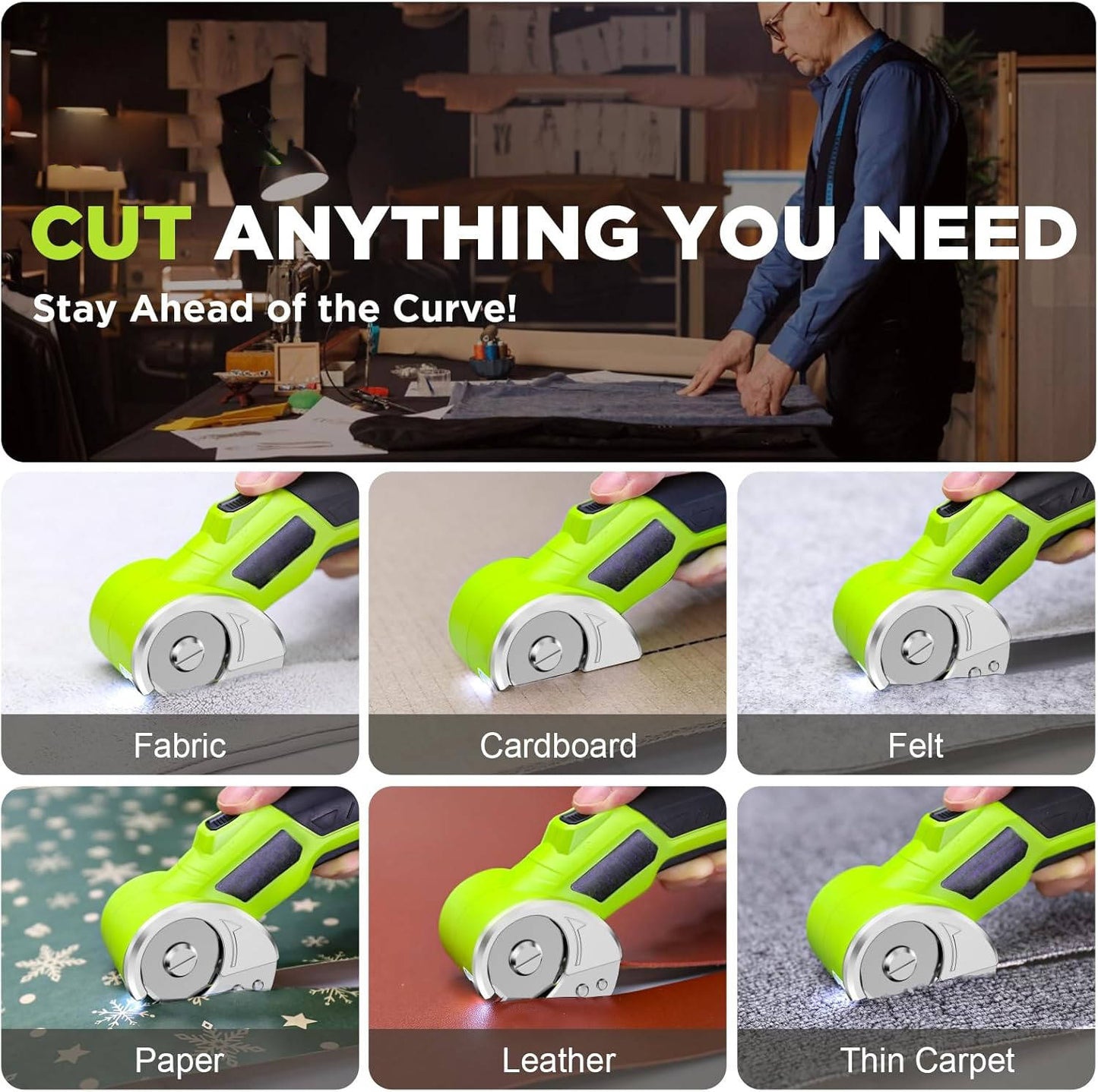 Electric Scissors with Work Light and Rechargeable Battery for Fabric and Cardboard
