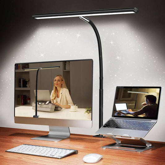 Gooseneck Desk Lamp with Stepless Dimming and Color Adjustment, 17in Wide Coverage