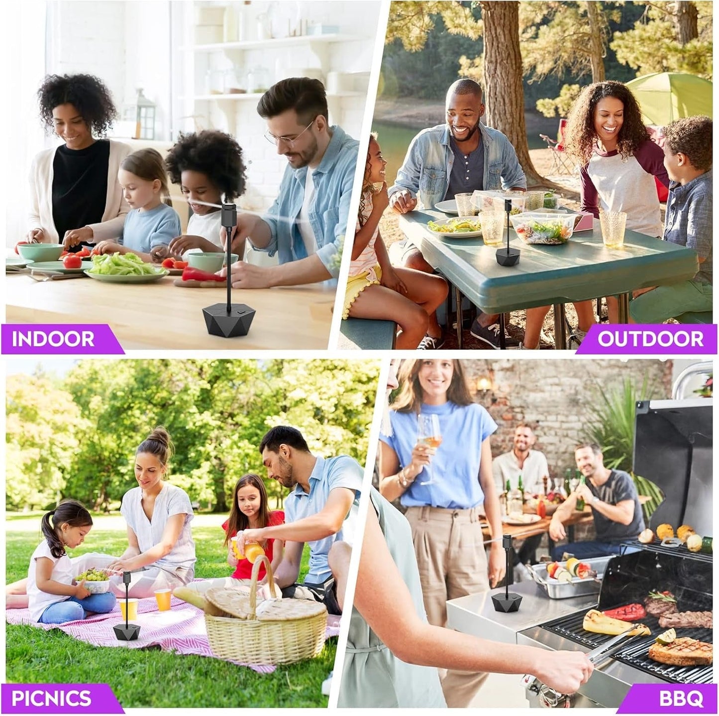 Portable Fly Repellent Table Fans with Hanging Hook and Adjustable Neck, Set of 4