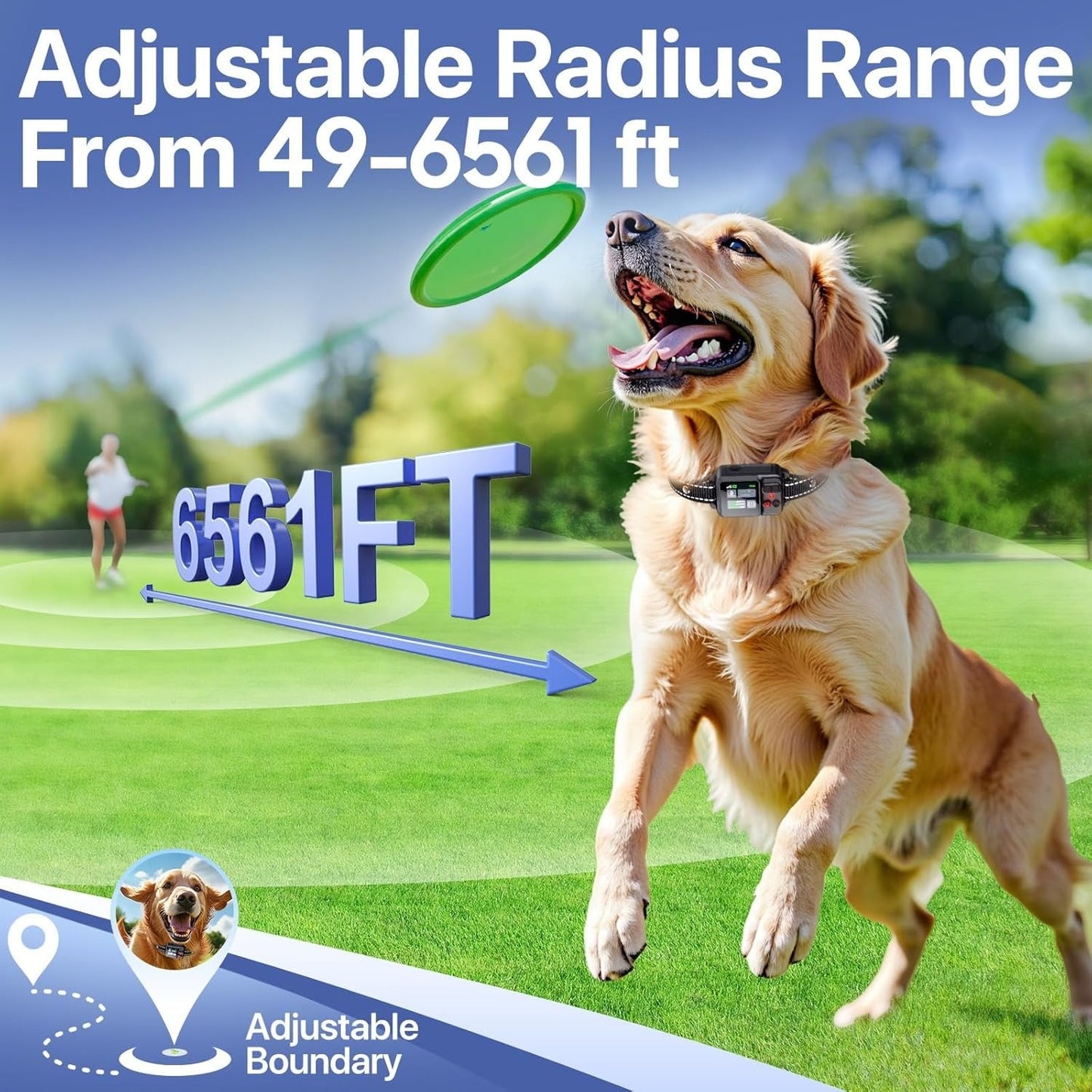 Rechargeable Wireless Dog Fence Collar with Adjustable Boundary and Training Modes