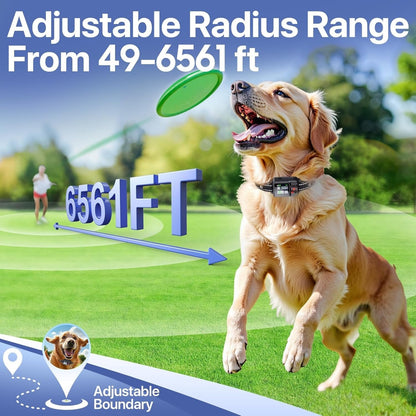 Rechargeable Wireless Dog Fence Collar with Adjustable Boundary and Training Modes