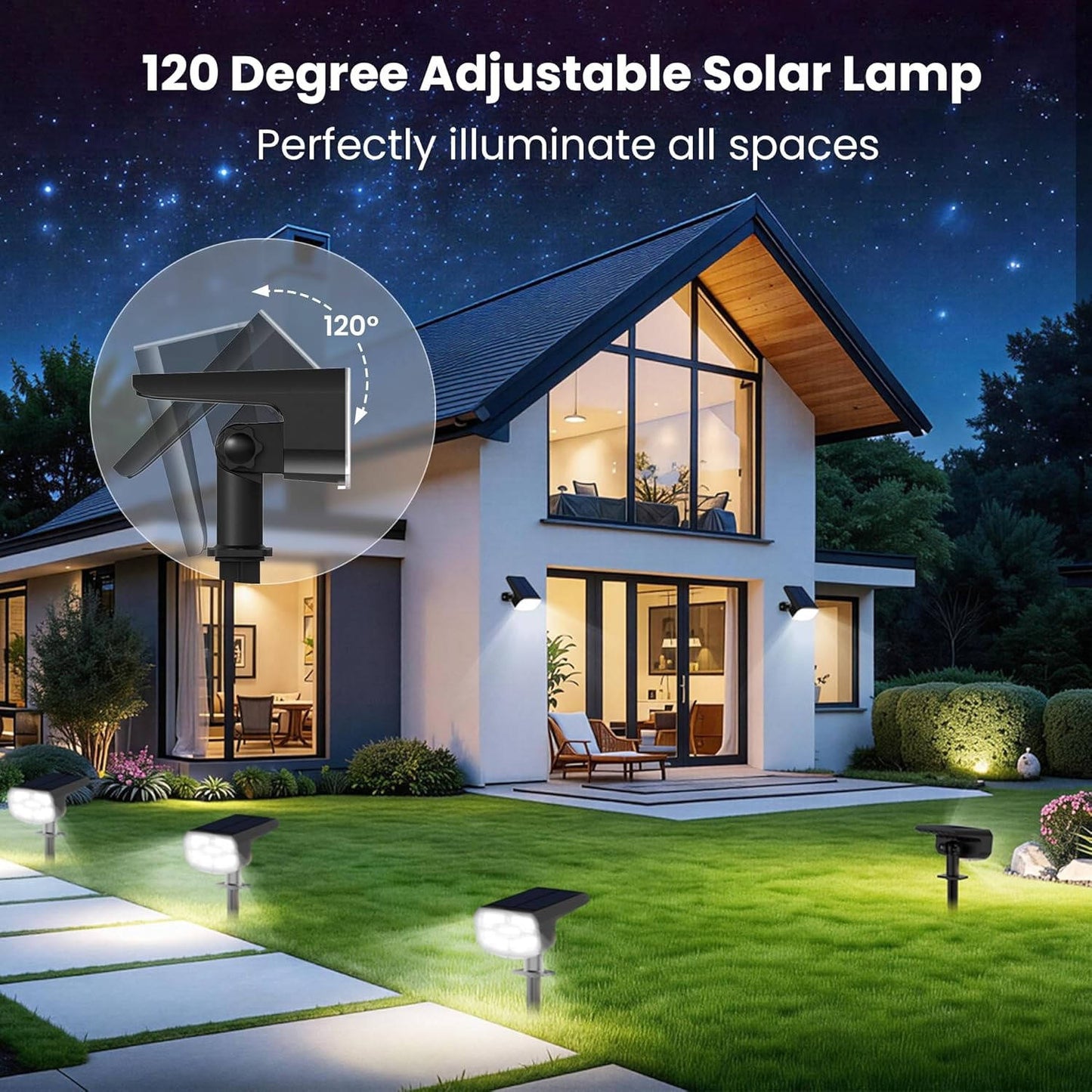 Solar Spotlight with Dual Brightness Modes and Auto Sensor, 4 Pack