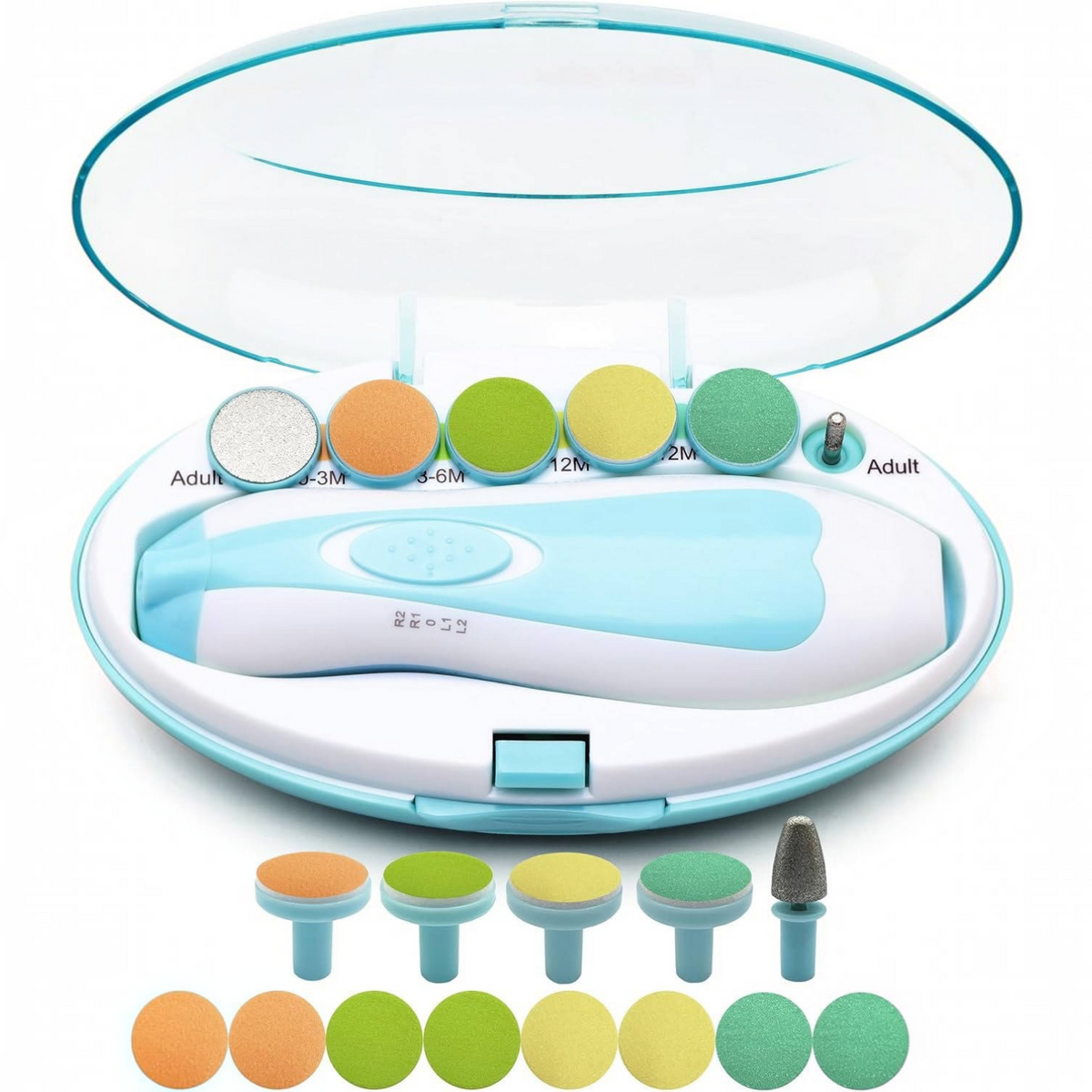 Electric Baby Nail File with Touch Stop Sensor and LED Light, 21 Piece Set